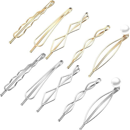 10 Pieces Geometric Metal Hair Clips and Barrettes for Women - Hair Styling Pins, Minimalist Wedding Accessories and Headwear (Gold, Silver)