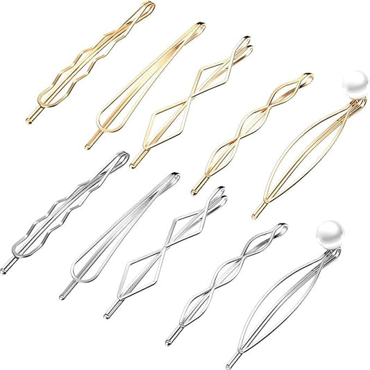 10 Pieces Geometric Metal Hair Clips and Barrettes for Women - Hair Styling Pins, Minimalist Wedding Accessories and Headwear (Gold, Silver)