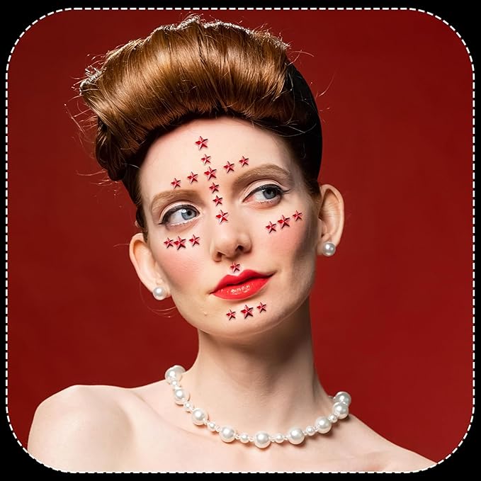 264Pcs Star Face Gems Eye Gems, Self-Adhesive Face Jewels Rhinestones 5/7/10 mm DIY Face Gems Stick on, Patriotic Makeup Gems Rave Accessories for Face Eyes Hair Makeup Body, Crafts (red-Star)