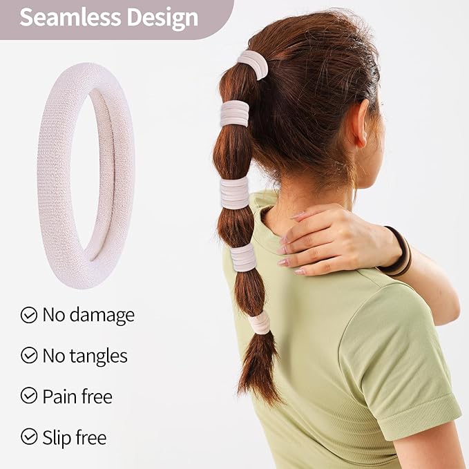 150 Pcs Elastic Hair Ties No Damage for Thick & Thin Hair, Ponytail Holders, Elastics, Soft Pony Tails Bands for Women, Beige