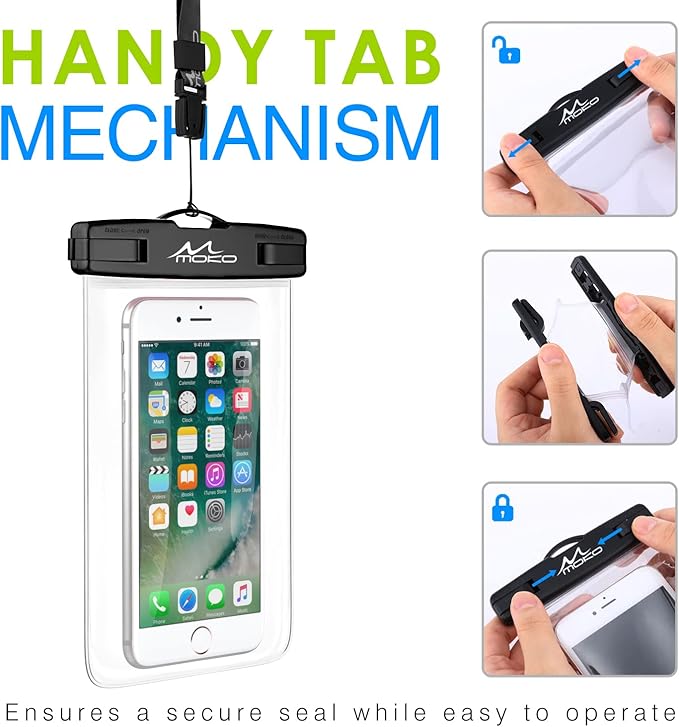 MoKo Waterproof Phone Pouch [3 Pack], Underwater Clear Phone Case Dry Bag with Lanyard Compatible with iPhone 13 Mini/12/11 Pro Max, X/Xr/Xs, SE 3/2, Samsung S21/S9, Note 10, Indigo+Army Green+Black