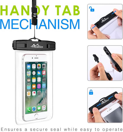MoKo Waterproof Phone Pouch [3 Pack], Underwater Clear Phone Case Dry Bag with Lanyard Compatible with iPhone 13 Mini/12/11 Pro Max, X/Xr/Xs, SE 3/2, Samsung S21/S9, Note 10, Indigo+Army Green+Black