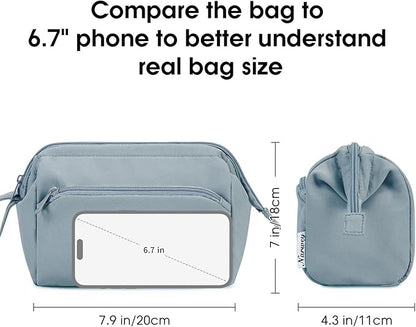 Narwey Wide-open Makeup Bag Women Make up Bag Travel Cosmetic Bag Organizer Toiletry Bag for Cosmetics Toiletries Accessories (Greyish Blue)