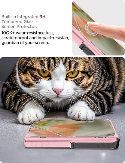 Miimall Thin Cases for Pixel Fold 9 Pro Case, [Kickstand & Hinge Protection][All-Inclusive Protection] Anti-Fingerprint Protective Case for Google Pixel 9 Pro Fold Cases, Pink