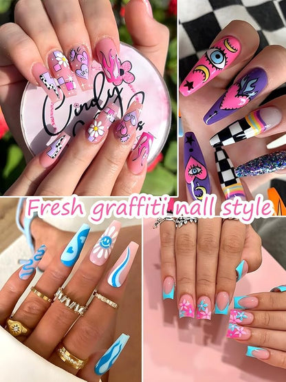 12 Colors Nail Art Pens, 3D Quick Dry Nail Point Graffiti Dotting Liner Pen Sets Nail Art Painted Pen Drawing Nail Design Kit for Nail DIY Decoration