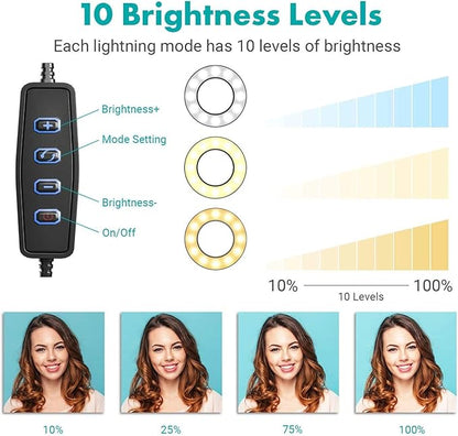 Ring Light Wall Mout Phone Holder, 10'' Ring Light with Wall Folding Arm Compatible with iPhone 15 14 13 12 11 Xr Xs X 9 8 7 Plus and Samsung Cell Phones and Webcams