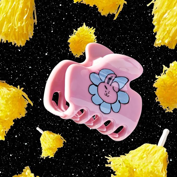 Kitsch BT21 Recycled Plastic Puffy Medium Hair Clips for Women, Claw Clips for Thin and Short Hair, Cute Claws for Girls, Cooky
