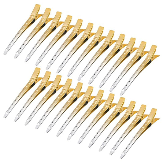 24 Packs Duck Bill Clips, Bantoye 3.35 Inches Rustproof Metal Alligator Curl Clips with Holes for Hair Styling, Hair Coloring, Matte Gradient Gold