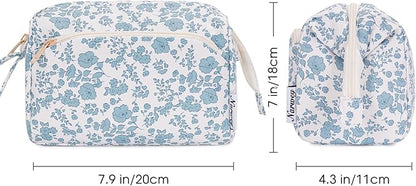 Narwey Cute Floral Makeup Bag Wide-open Make up Bag Travel Cosmetic Organizer Toiletry Bag for Cosmetics Toiletries Accessories (Little Blue Flower)