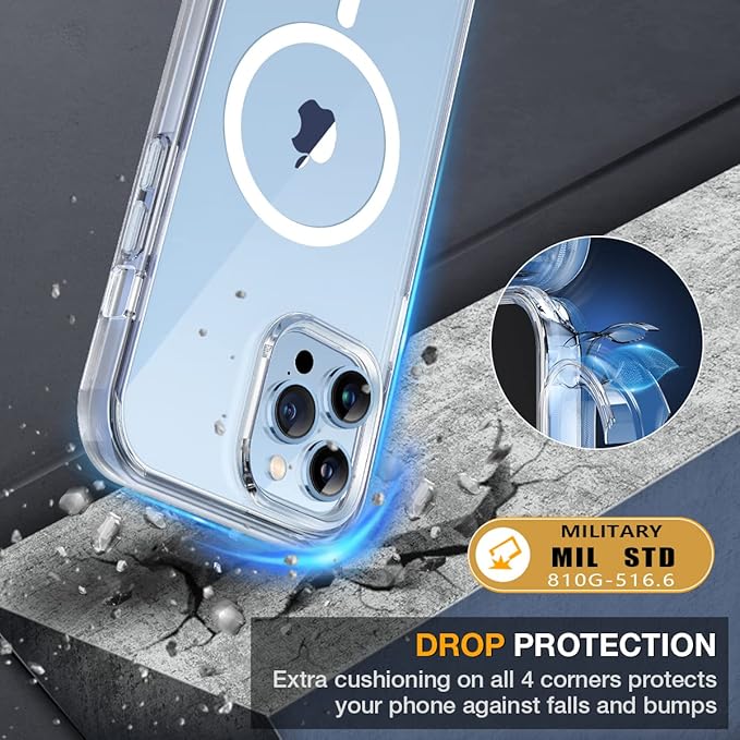 Miracase Magnetic for iPhone 13 Pro Max Case 6.7'' [Compatible with Magsafe] Full-Body Military Drop Proof 13 Pro Max Phone Case Cover with Built-in 9H Tempered Glass Screen Protector, Magnetic Clear