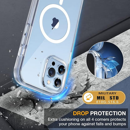 Miracase Magnetic for iPhone 13 Pro Max Case 6.7'' [Compatible with Magsafe] Full-Body Military Drop Proof 13 Pro Max Phone Case Cover with Built-in 9H Tempered Glass Screen Protector, Magnetic Clear