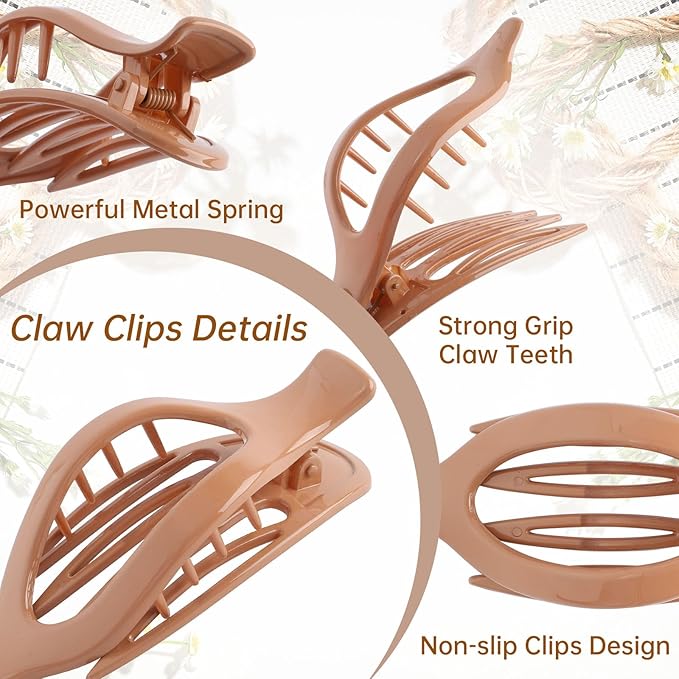 French Concord Hair Clips Claw - 6Pcs Side Slid Flat Hair Clips for Volume Strong Hold No Slip Grip Hair Claw Clips for Women Girls Thick Thin Hair (Transparent(L:4.6 IN, W:1.97IN))