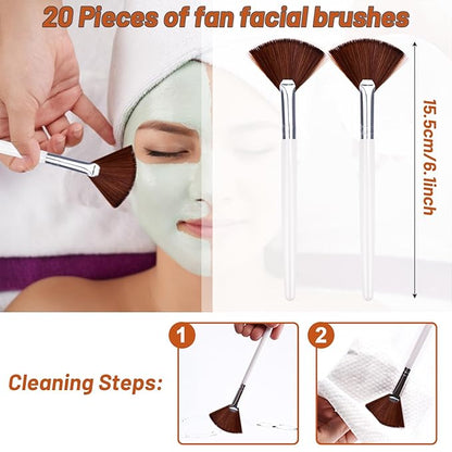 20 Pieces Fan Brushes Facial Applicator Brush Soft Makeup Mask Acid Applicator Brush Esthetician Cosmetic Brush for Mud Cream, Makeup Peel (Brown)