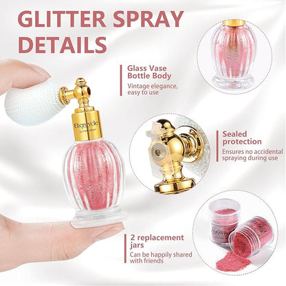 Etercycle Glitter Spray for Hair and Body, Pink Extra Fine Face Shimmer Powder, Shiny Fine Glitter Beautiful Face Makeup Glitter for Rave Accessories Easter Christmas Halloween Clothes