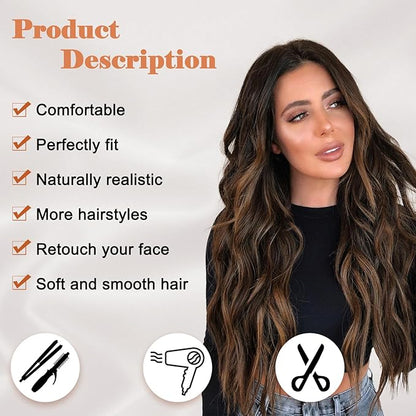 NAYOO 26 Inch Long Curly Middle Part Synthetic Heat Resistant Fiber Wig for Women - Daily Use Party Wig in Dark Brown