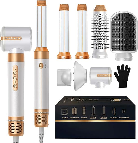 7 in ONE Hair Dryer Brush, Powerful Blow Dryer Brush with Auto- Wrap Curler, Detachable Fast Drying, Volumizing, Curling, Straightening, Ionic Hair Dryer with Diffuser, Hair Styling Tools Storage Case