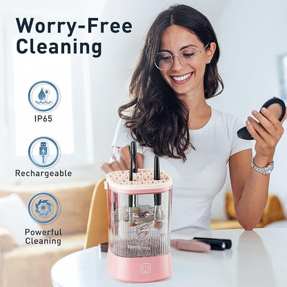 Electric Makeup Brush Cleaner - 9000 RPM Makeup Brush Cleaning Machine, IP65 Waterproof Automatic Makeup Brush Cleaner for Makeup Sponges and Brushes(Pink)
