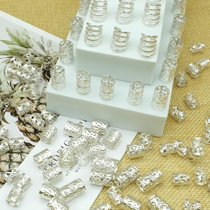 100 PCS Loc Hair Jewelry for Women - Braids & Dreadlocks Accessories - Metal Hair Clips, Adjustable Cuffs & Braiding Rings