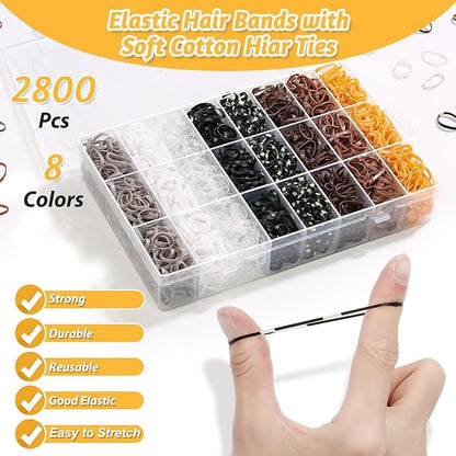 2800Pcs Neutral Color Rubber Bands for Hair, Small Elastic Hair Ties with Organizer Box Mini Plastic Hair Bands with Hair Tie Cutter Hair Styling Accessories Tool Set for Girls Kids Baby Toddler Women