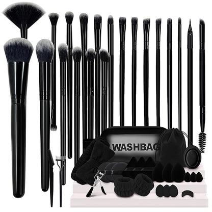 Makeup Brush Set, 48Pcs Makeup Tool Set Premium Synthetic Foundation Concealers Powder Eye Shadows Makeup Brushes Kit for for Beginner Professional, Black