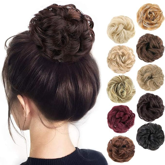 MORICA 1PCS Messy Hair Bun Hair Scrunchies Extension Curly Wavy Synthetic Chignon Hairpieces for Women (33# Dark Auburn)