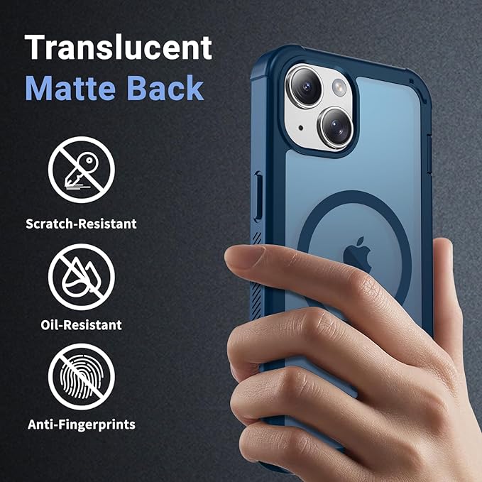 for iPhone 14 case, with [Compatible with MagSafe][Military Grade Drop Protection][Heavy Duty Protection][Non-Slip][Shockproof] with 2-Layer Durable Bumper Phone Case 6.1''-Deep Blue