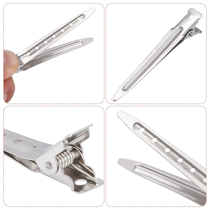 24 Packs Duck Bill Clips, Bantoye 2.75 Inches Rustproof Metal Alligator Curl Clips with Holes for Hair Styling, Hair Coloring, Silver