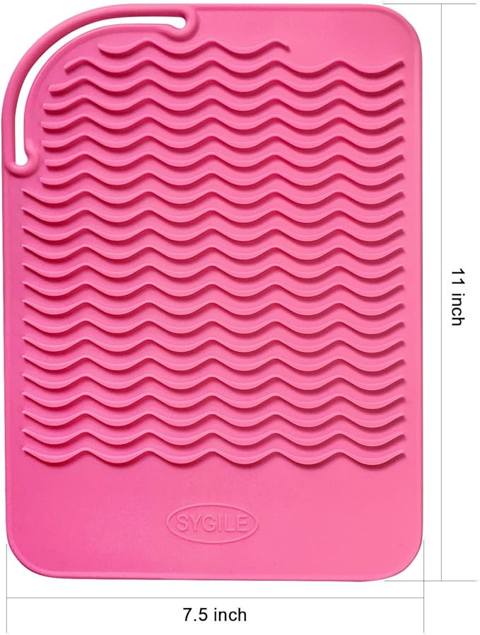 11" X 7.5" Large Size Heat Resistant Silicone Travel Mat, Anti-Heat Pad for Hair Straighteners, Hair Rollers, Curling Irons, Flat Irons and Other Hair Styling Tools - Baby Pink