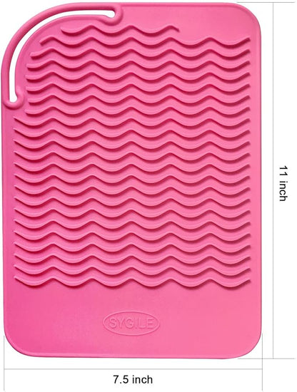 11" X 7.5" Large Size Heat Resistant Silicone Travel Mat, Anti-Heat Pad for Hair Straighteners, Hair Rollers, Curling Irons, Flat Irons and Other Hair Styling Tools - Baby Pink
