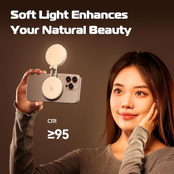 ULANZI Magnetic Selfie Light White, LED Fill Light Compatible with Magsafe, LED Selfie Ring Light Included Sticky Ring for Phones, for Selfies/Photography/TikTok/Zoom Calls/Video Conference Color