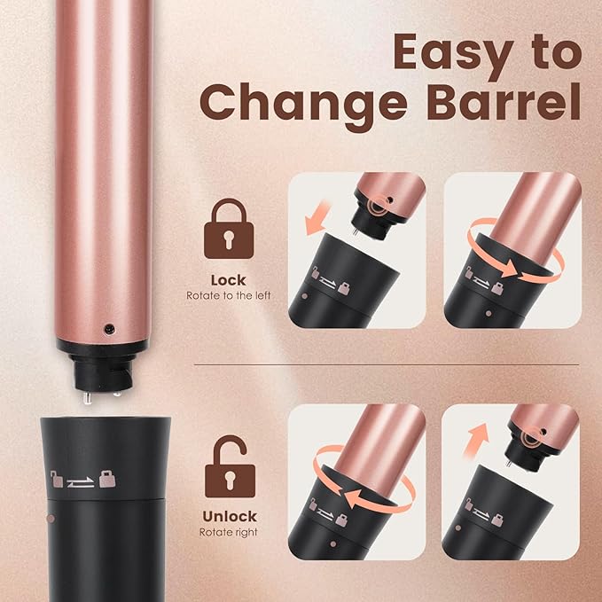 Bo'laiya 5 in 1 Curling Wand Set with Temperature Display, Curling Iron Set with 5 Interchangeable Ceramic Curling Wands, Instant Heat Up, Suitable for All Hair Types (Rose Gold)