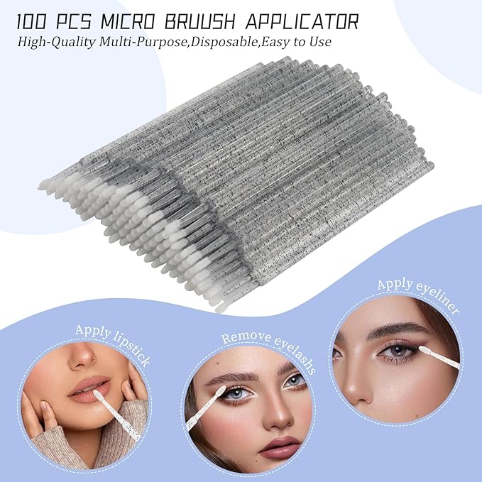 300 PCS Eyelash Extension Supplies Kit, Disposable Micro Swab, Crystal Eyebrow Spoolie Lash Brush, Lip Brush, Mascara Wand Applicatorr(colorful+black)