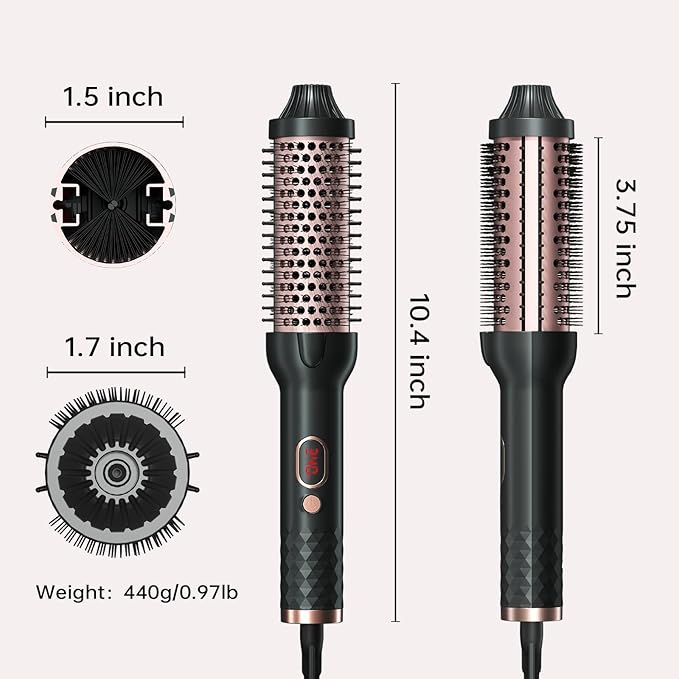 Negative Ion Thermal Brush for Blowout Look, 1.5 Inch Heated Round Brush, Ceramic Curling Brush with Anti-Scald Nylon Bristles,10 Temps & Auto Shut-Off, Dual Voltage