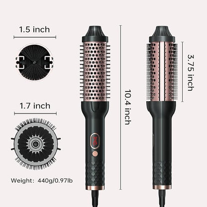 Negative Ion Thermal Brush for Blowout Look, 1.5 Inch Heated Round Brush, Ceramic Curling Brush with Anti-Scald Nylon Bristles,10 Temps & Auto Shut-Off, Dual Voltage