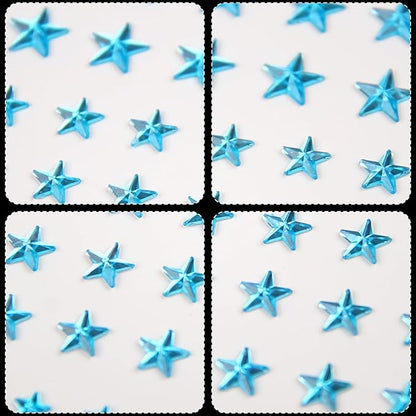264Pcs Star Face Gems Eye Gems, Self-Adhesive Face Jewels Rhinestones 5/7/10 mm DIY Face Gems Stick on, Patriotic Makeup Gems Rave Accessories for Face Eyes Hair Makeup Body, Crafts (Blue-Star)