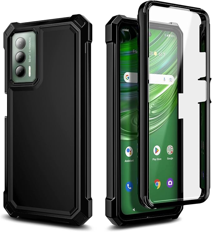 Designed for Cricket Outlast Phone Case, ATT Jetmore Case with [Built-in Screen Protector], Full-Body Protective Shockproof Rugged Bumper Cover Case (Black)