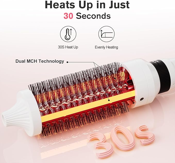 K&K 3 in 1 Thermal Brush Set, Ceramic Hot Brush, Fast Heating Curling Wand for Short, Medium & Long Hair, 5 Temperature Adjustment, Dual Voltage