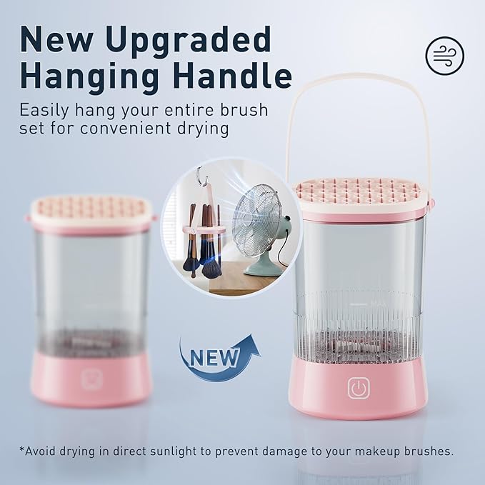 Electric Makeup Brush Cleaner - 9000 RPM Makeup Brush Cleaning Machine, IP65 Waterproof Automatic Makeup Brush Cleaner for Makeup Sponges and Brushes(Pink)