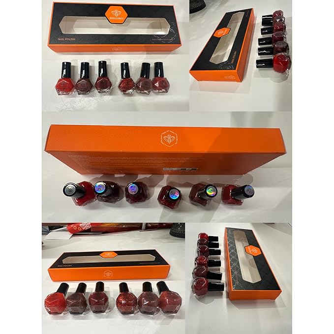 modelones Nail Polish Set, 6 Colors 2025 Summer Classic Apple Red Cat Eye Glitter Mini Quick Dry Nail Lacquer Kit, Ruby Cherry Red Magnetic Sparkle DIY Nail Art Manicure Gift for Women Girls