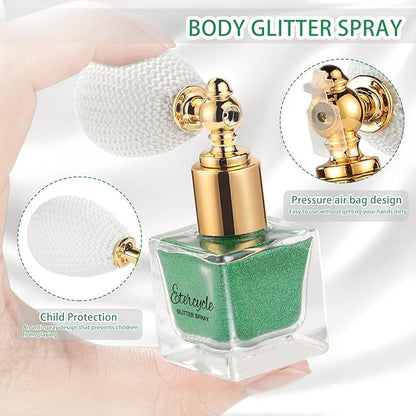 Etercycle Green Body Glitter Spray, Shimmering Spray Powder Sparkle Powder, Cosmetic Shimmer Makeup Glitter for Hair and Body Face Clothes Nail Art Craft Design Easter Christmas Halloween Crafts