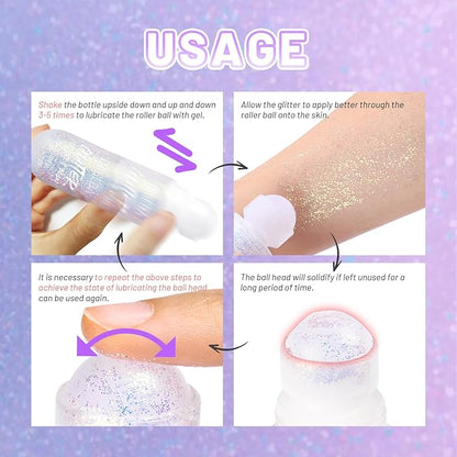 DAGEDA Body Glitter Gel, Roll-on Face Glitter for Mermaid Makeup Festival Rave Accessories, Holographic Hair Glitter Gel,Body Shimmer Halloween Makeup for Rave Party(Fantasy)