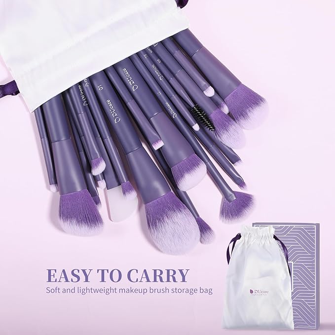 DUcare Makeup Brushes Professional 20Pcs Purple Makeup Brush set with Silicone Face Mask Brush Kabuki Foundation Blending Powder Blush Concealers Eyeshadows Brushes