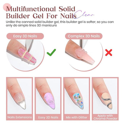 MIZHSE Solid Builder Gel, 2.1oz/60g Clear Builder Gel for Nails 3D Nail Gel Non-sticky Simple Sculpture Molding Gel for Beginner & Professional DIY Salon Nail Art Design Home Manicure