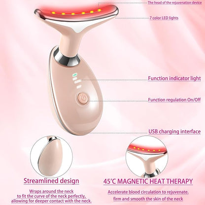 7-in-1 Face and Neck Massage Tool for Skin Care Gift, Multifunctional Electric Red Light Therapy for Face, Wrinkles, Double Chin (Pink)