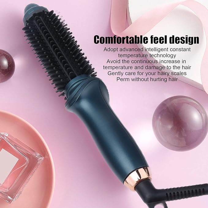 2 In 1 Curling Brush Straight Curly, Curling Iron Hair Dual Purpose Green Portable Thermostatic Electric Hair Brush US Plug 110V