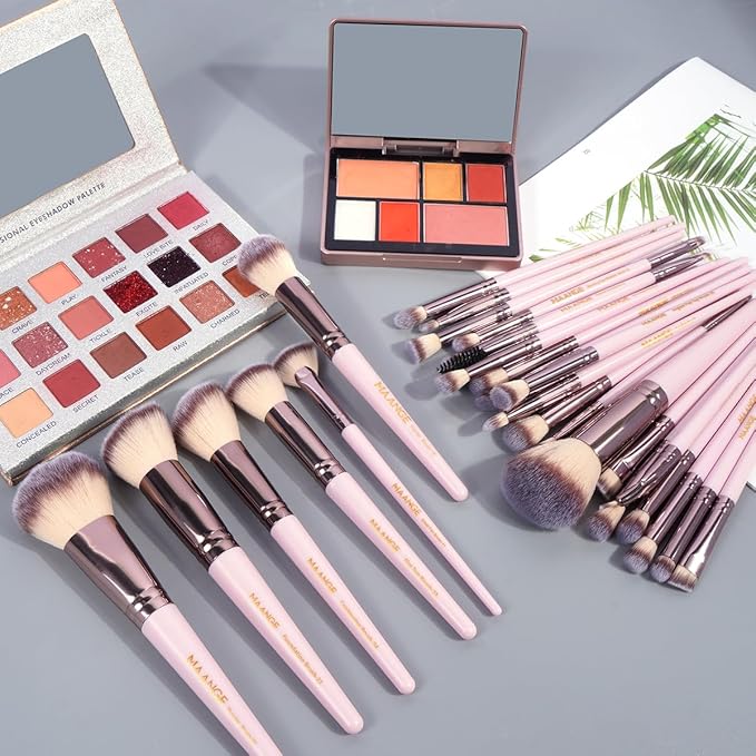 MAANGE Makeup Brush Set, 51 Pcs Makeup Tool Set Premium Synthetic Foundation Powder Concealers Eye shadows Blush Makeup Brushes (Pink)