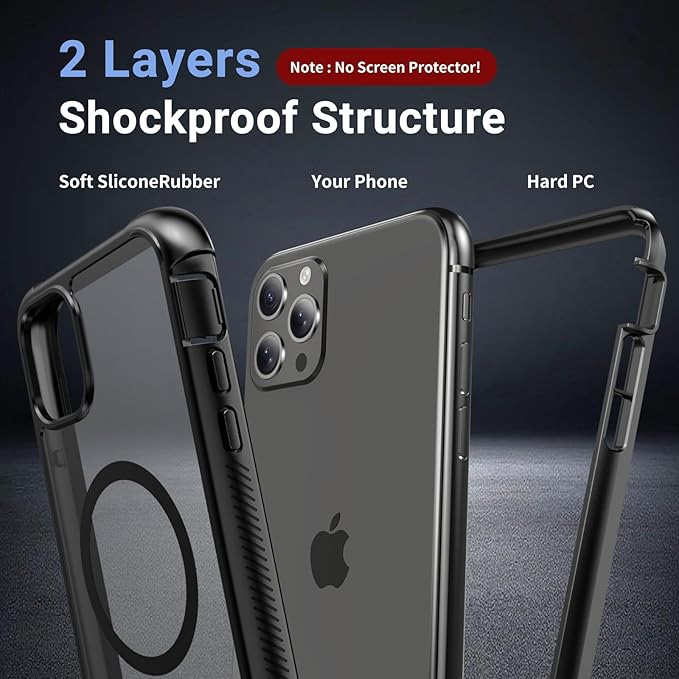 for iPhone 11 Pro Max case, [Compatible with MagSafe][Military Grade Drop Protection][Heavy Duty Protection][Non-Slip][Shockproof] with 2-Layer Durable Bumper Phone Case 6.5''-Black