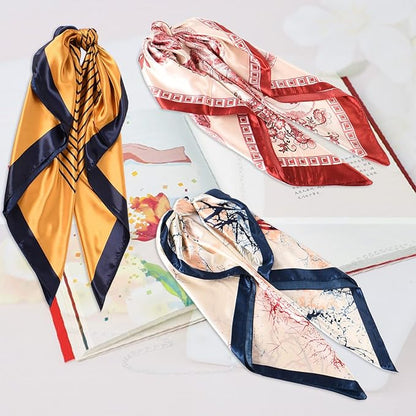 35 x 35 Women's Fashion Pattern Large Square Silk Like Hair Scarf Head Sleeping Wrap Satin Neck Bandana for Gift…