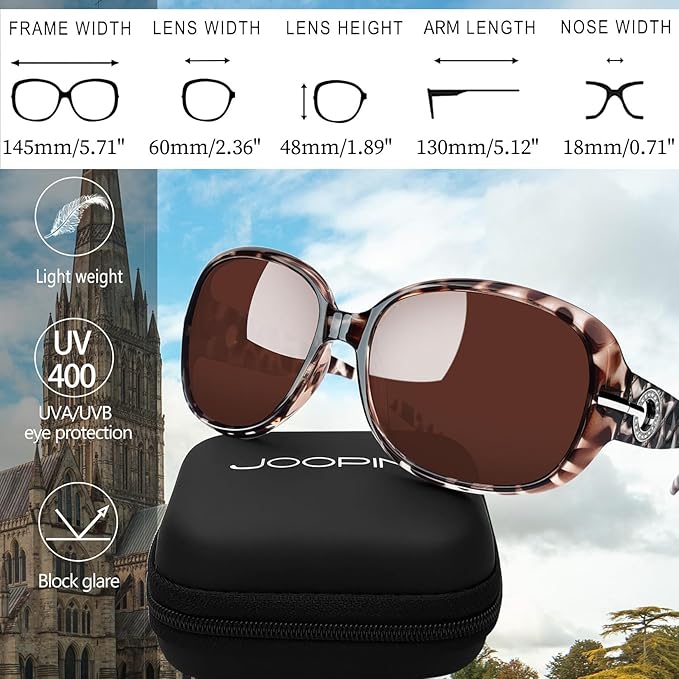 Joopin Big Womens Sunglasses Polarized Trendy Sun Glasses Large Rectangle UV Protection Rhinestone Sunnies