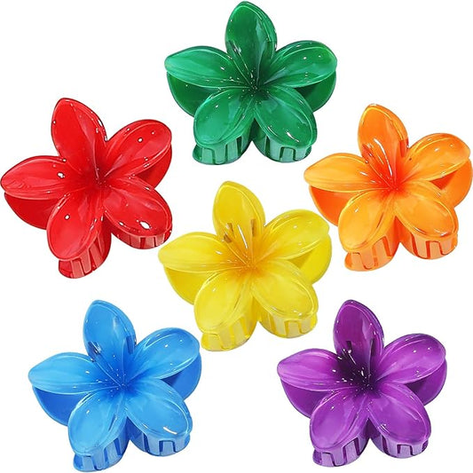Hawaiian Plumeria Hair Accessories - 6 Pack Large Claw Clips for Thick and Thin Hair, Beach Tropical Hair Clips for Women and Girls